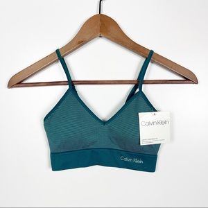 Calvin Klein Teal Green Striped Lightly Lined Sports Bra Bralette Womens Small